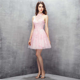Mini Pink Lace Halter Cocktail Dress EN1006Mini Pink Lace Halter Cocktail Dress EN1006